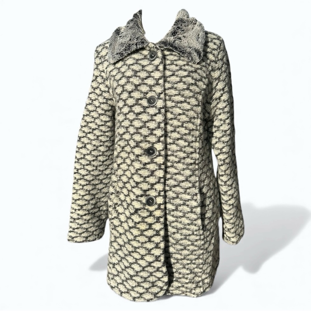 Maria Sole Wool Mohair Blend Textured Pea Coat Jacket Size XL - Gray